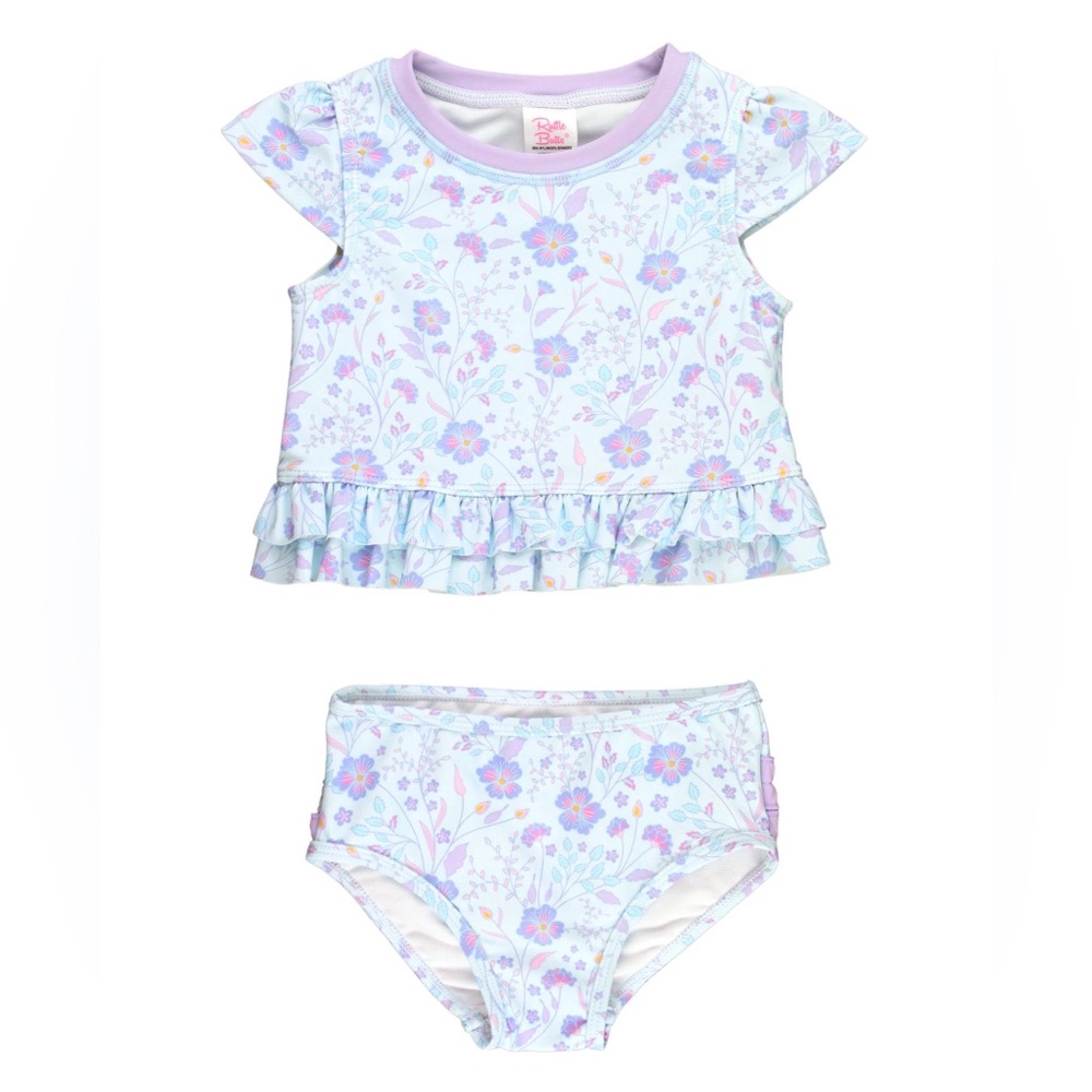 Ruffle Butts Blue & Purple Floral Bikini 12-18 Months
